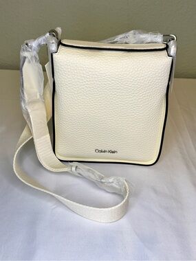 Calvin Klein Cream Pebbled Crossbody with Black Trim